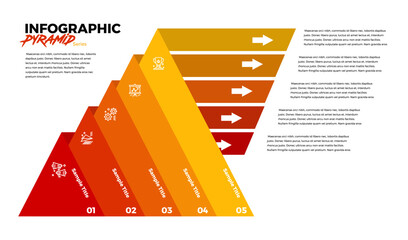 Modern pyramid infographic with 5 visual arrow options for corporate business reports, websites, posters, annual reports, and more. Vector EPS