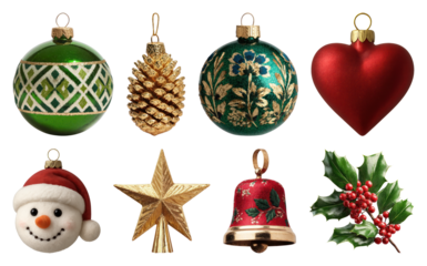 PNG Festive Christmas ornament collection, element set on transparent background