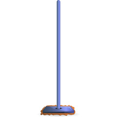Blue Handle Broom with Orange Bristles and Transparent Background