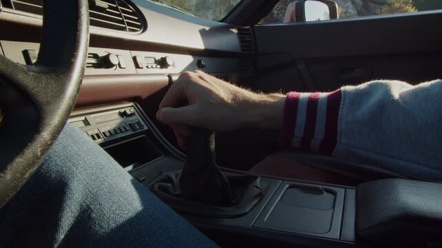 Enjoying retro car driving experience in classic 80s style
