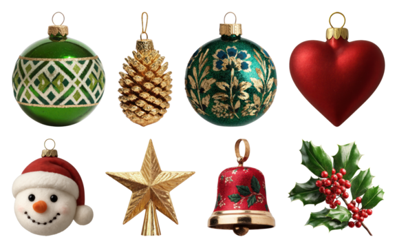 PNG Festive Christmas ornament collection, element set on transparent background