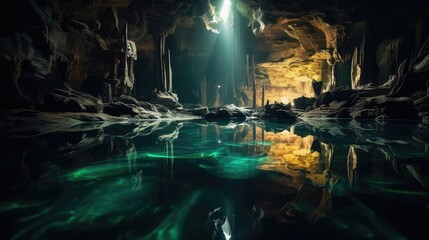 Fototapeta premium A cave with a pool of water in the middle