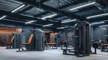 Interior view of a contemporary strength training facility filled with various exercise apparatus