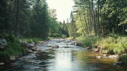 Obraz premium A river with a green forest in the background