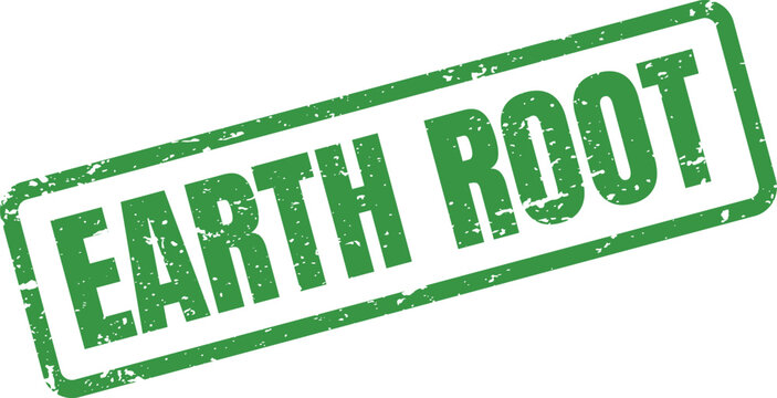 Robust Earth Root grunge stamp in green representing fundamental planetary connections and natural heritage