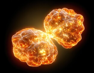 Fiery microscopic structures connect with glowing energy on a dark background.