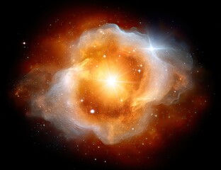 Glowing nebula with bright star in deep space.