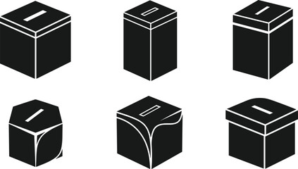 Black and white 3D ballot box vector icons set for election, voting, democracy, government, and political design illustrations