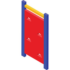 Bright Red Climbing Wall With Blue Frame And Yellow Handle In Isometric View On White Background