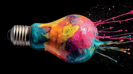 High speed photograph captures colorful liquid exploding outwards from a glass illumination device
