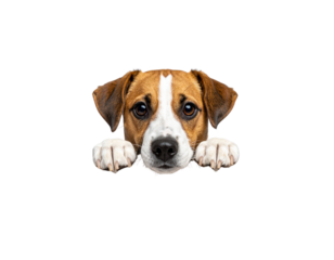 Curious Dog Peeking Over Bottom Edge with Paws Visible, Front View, Transparent Background