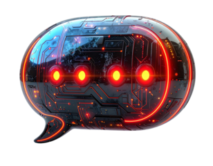  Futuristic 3D AI Chat Bubble Icon with Circuit Pattern, Front View, Isolated PNG 