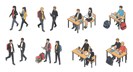 Diverse Group of Students Engaged in Academic and Leisure Activities Outdoors