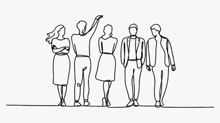 Minimalist Line Art of Diverse Team Standing Together in Business Setting