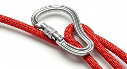 Metal safety connector is securely attached to a thick red braided cord