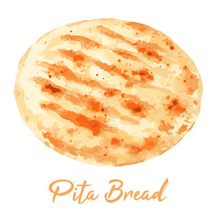 pita bread in watercolor illustration style, isolated vector on transparent background