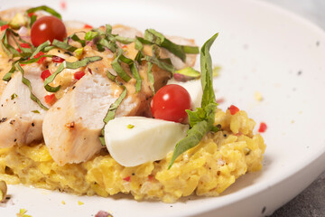 Curry Rice, Chicken Breast, and Cherry Tomatoes