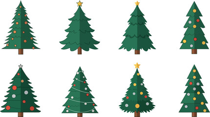 Christmas tree set flat design 