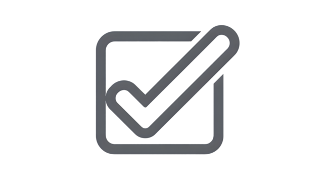 Modern grey checkmark inside a square outline icon representing completion, success, and verification for business projects and task management solutions.