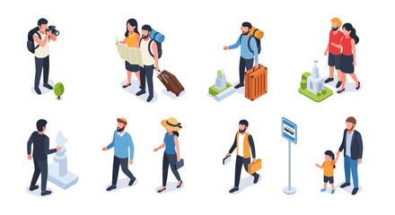 Travel and Tourism Concepts People, Landmarks, and Transportation Icons
