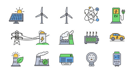 Renewable energy sources and electric vehicle charging stations, concept illustration