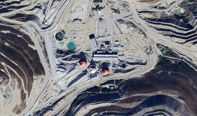 Highland Valley Copper Mine, Canada: High-Resolution Aerial View of Massive Open-Pit Mining and...