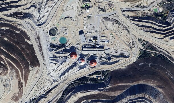 Highland Valley Copper Mine, Canada: High-Resolution Aerial View of Massive Open-Pit Mining and Industrial Complex