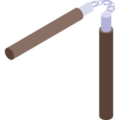 Brown Nunchucks with Silver Chain Handle Isolated on White Background