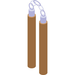 Brown Nunchaku With Silver Chain On Transparent Background