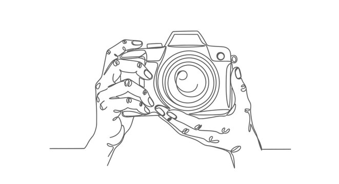 One Line Art Hands Holding Camera - Minimalist Photography Vector