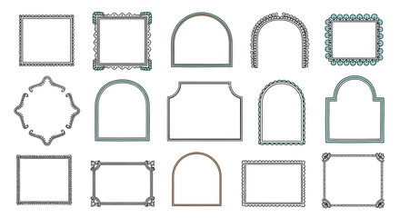 Set of assorted classic frames and ornamental borders in various vintage shapes. Vector design elements including square and arched outlines