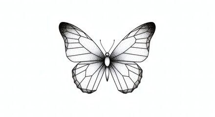Obraz premium Geometric Dotwork Butterfly Illustration Black and White