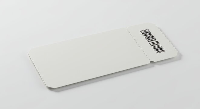Blank white perforated admission slip featuring a small printed vertical barcode on the stub section