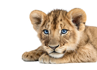Obraz premium Cute Lion Cub with Striking Blue Eyes isolated on a transparent background