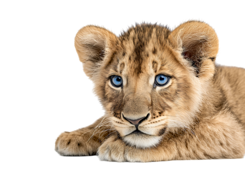 Cute Lion Cub with Striking Blue Eyes isolated on a transparent background
