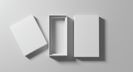 Blank rectangular paperboard packaging mockup displays open and closed configurations from above