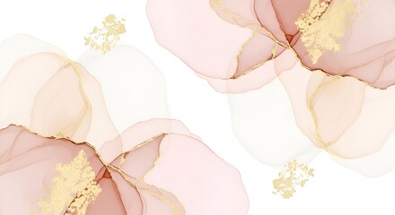 Elegant fluid art background with pink hues and shimmering gold accents design