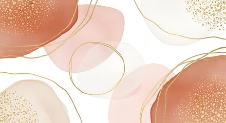 Elegant Abstract Background Featuring Watercolor Shapes and Golden Geometric Lines
