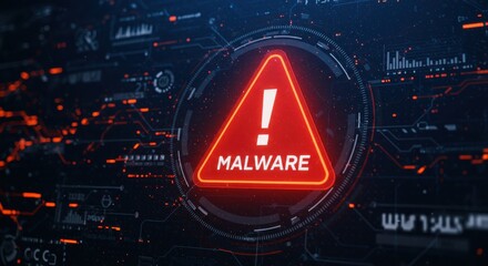 Digital interface displays urgent warning sign indicating malicious software threat