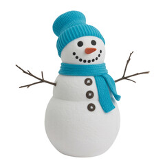 Festive Snowman with Blue Scarf and Hat on Transparent Background Holiday Icon