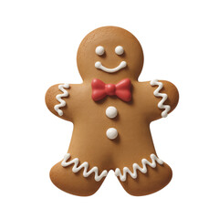 Gingerbread Man Cookie with Bow Tie on Transparent Background for Christmas Holiday