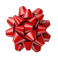 Glossy Red Christmas Bow Close Up on Transparent Background for Gift Decoration