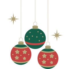 Hanging Christmas Baubles with Stars on Transparent Background Illustration Design