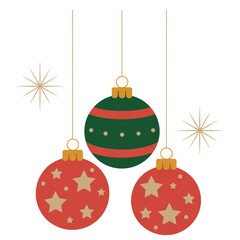 Hanging Christmas Ornaments and Stars on Transparent Background over Black Backdrop