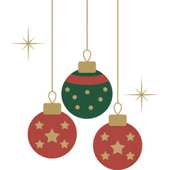 Hanging Christmas Ornaments with Stars on Transparent Background Decoration Holiday Illustration