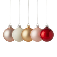 Hanging Christmas Ornaments Pink Gold Red on Transparent Background for Festive Designs