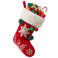 Red Christmas Stocking with Gifts on Transparent Background for Holiday Cheer