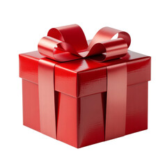 Red Gift Box with Ribbon on Transparent Background for Celebrations and Holidays