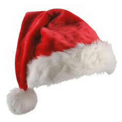 Red Velvet Santa Claus Hat with White Fur on Transparent Background
