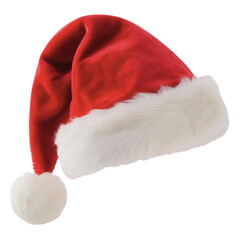 Red Santa Hat with White Fur Trim on Transparent Background for Christmas